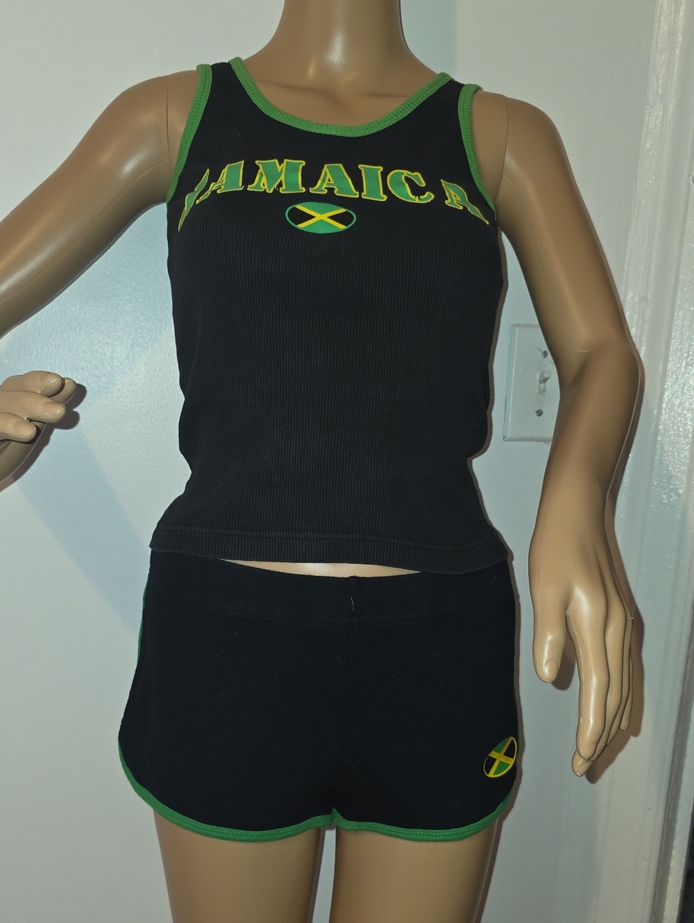 Jamaica Green-Trim Women's Tank Top and Shorts Set